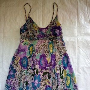 Vintage Y2K Eva Blue Flowing Sexy Sheer Floral Beaded Summer Dress - Size 12